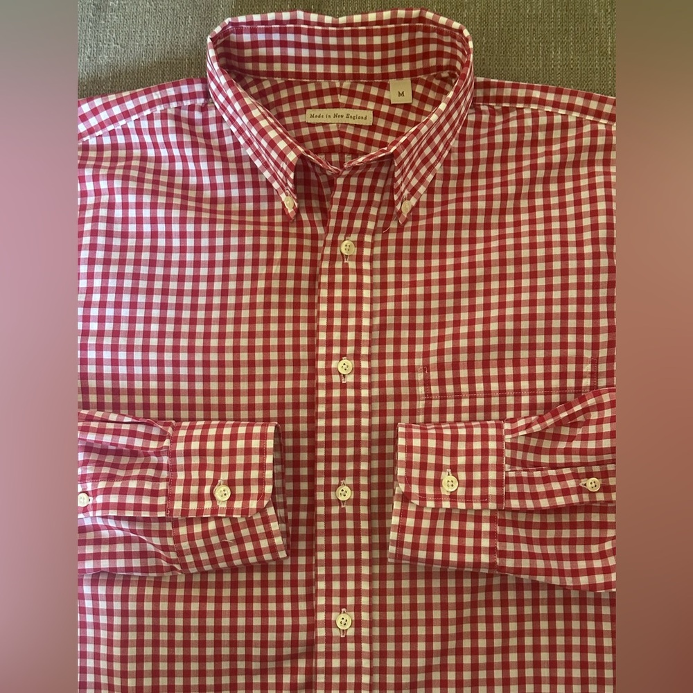 New England Classic Multicolor Checkered Red White Men's Dress Shirt Size M